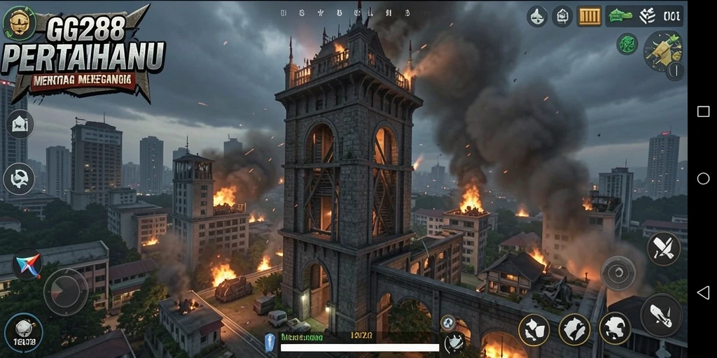 Screenshot menampilkan pertempuran seru dalam game Tower Defense GG288.