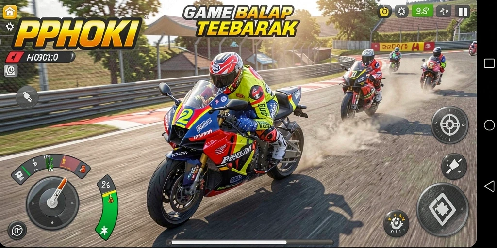 Gameplay seru PPHOKI dengan balapan motor menegangkan.