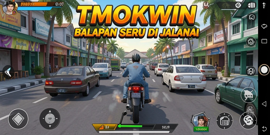 Screenshot gameplay TMOKWIN menampilkan mobil balap di trek yang menantang.